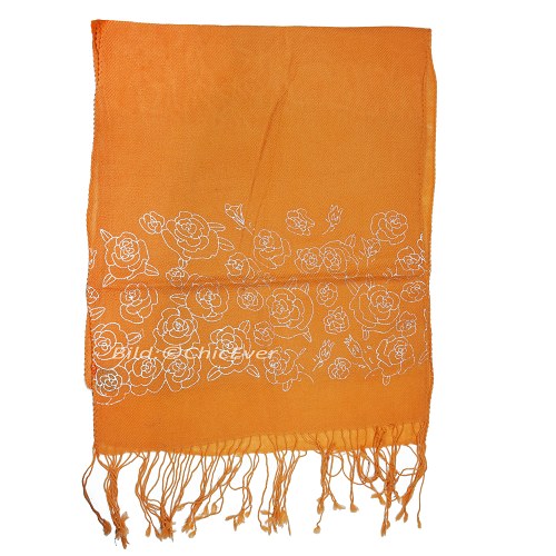 Schöner Schal aus 100% Wolle, 40cmx190cm, Rosen-Motiv, orange